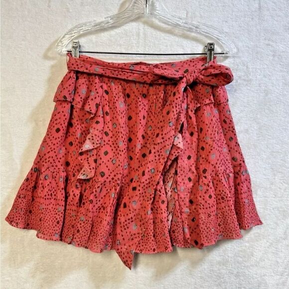 NWT Ulla Johnson monet geo print red gold mini ruffle skirt 4 - Picture 1 of 4